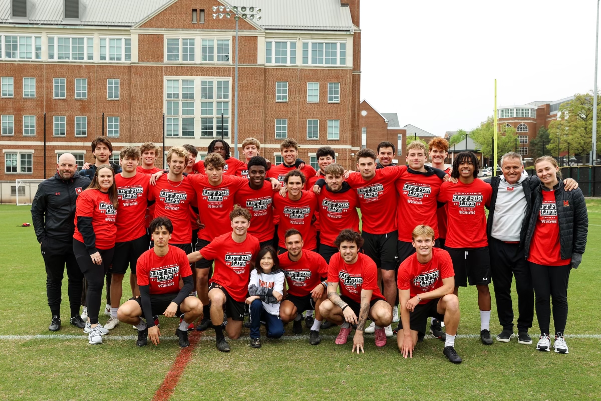 Maryland Men's Soccer Team on field for 2024 Lift for Life event