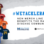 Graphic shares previews of new t-shirts that feature the #WeTackleRare tagline in different school colors